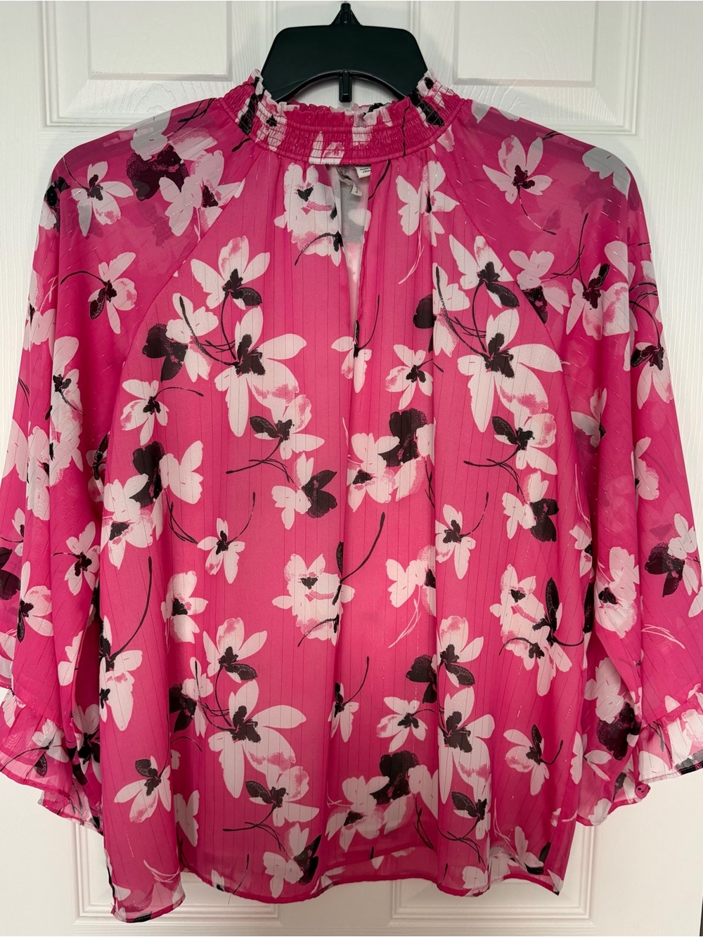 Cato Pink Floral Ruffle Sleeve Blouse Size Large